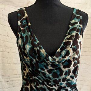 INC International Concepts Teal Leopard Cowl Neck Tank Top  | Going Out Top